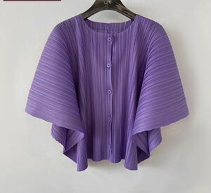レディーストップス　プリーツシャツ　肌触りいい　通気性いい　半袖ブラウス紫色