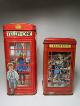 TELEPHONE BOX コインボックス Made in England 英国製 USED ビンテージ 2個セット アンティーク缶 イギリス 公衆電話 GB マネーボックス_画像3