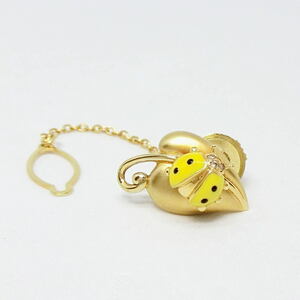 [ free shipping ] Waltham WALTHAM 750YG enamel / diamond 0.02ct tie tack yellow ladybug pin brooch * beautiful goods 