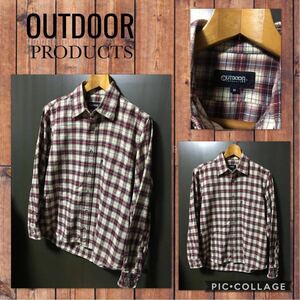 ■OUTDOOR PRODUCTS アウトドアプロダクツ 長袖シャツ ネルシャツ やや厚手 胸元ポケット付き 綿100% メンズM 比較的綺麗