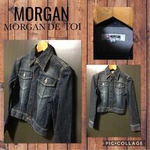 ◆MORGAN/MORGAN DE TOI モルガン デニムジャケット Gジャン ストレッチ 内側ジッパー 美シルエット インディゴ used加工 サイズ36 S 美品_画像1