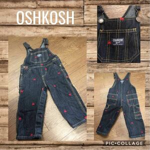 ★OSHKOSH オシュコシュ オーバーオール サロペット つなぎ カバーオール 刺繍入り　ベビー 70cm 男女兼用　デニム インディゴ 超美品