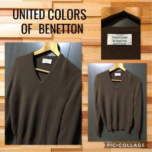 *UNITED COLORS OF BENETTON Benetton long sleeve sweater V neck rib attaching wool wool 100% lady's M~L about a little thin beautiful goods 