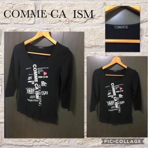 ◆COMME CA ISM コムサイズム 長袖カットソー 七分袖 ロゴプリント 丈やや短め 綿100% レディースM （S～M）超美品