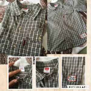 *Hanes partition nz short sleeves check shirt . with pocket 110cm badge attaching beautiful goods 
