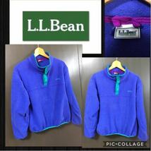 ◆L.L.Bean エルエルビーン フリース ハーフスナップ プルオーバー kids XL USA製 ビンテージ 70～80's 筆記体　比較的綺麗_画像1