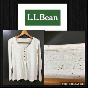 ◆L.L.Bean エルエルビーン 長袖 カットソー ネップ Vネック ハーフボタン タック入り　レディースM （M～Lぐらい）美品