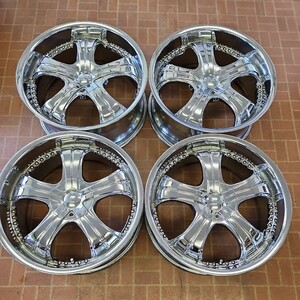 深リム　メッキ　社外アルミ　20インチ　8.5J+35　5H-112/114.3　中古　マルチ