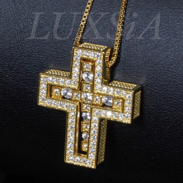 ダブル クロスネックレス 十字架 シルバー925 人工ダイヤモンド ジルコニア ゴールド　ベルエポック好き！　ノーブランド商品