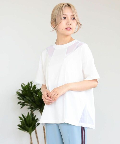 Ray BEAMS / シアー キリカエ クルーネック Tシャツ　