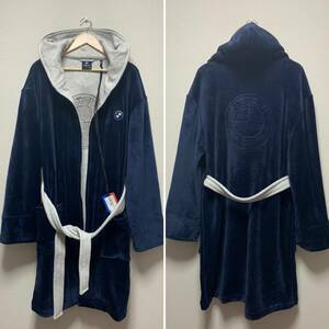 未使用☆[KITH×BMW] 20AW VELOUR ROBE ロゴ ベルベットローブ ベロアガウンコート M ネイビー ビーエムダブリュー キス