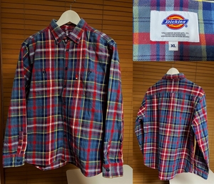 【激安1点のみ 国内正規品】Dickies ディッキーズ 綿100% チェック柄 ボタンダウン 長袖 シャツ XL レッド系×ブルー系等 USED