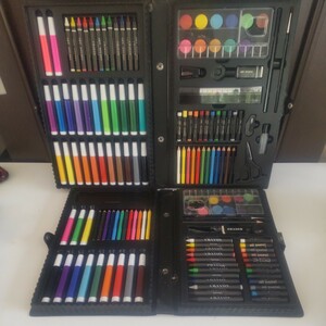 ART studio 16アイテムセット ケースサイズ 37.5cm×24cm×4.5cm カラーペン 絵具 色鉛筆 クレヨンなど◆２セット　棚