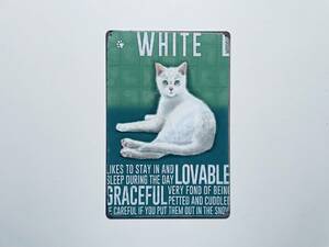 ブリキ看板 20×30㎝ ネコ ねこ ペット 動物 ハチワレ WHITE 白 猫 レトロ LOVABLE アメリカンガレージ お洒落に インテリア 新品 PRO-448