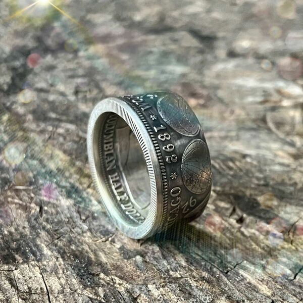 銀貨 アメリカ コロンビアン ハーフダラー コインリング 指輪 アクセサリー 外国コイン オーダー 地球儀