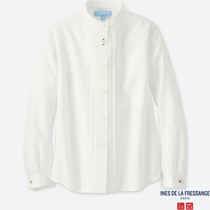 【新品・120・ホワイト】ユニクロ×イネス KIDS コットンツイルピンタックシャツ(長袖) スタンドカラーシャツ 冠婚葬祭　フォーマル　会式