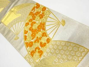 ys6727406; 宗sou 扇に菊・菱・亀甲模様織出し袋帯（材料）【アンティーク】【着】