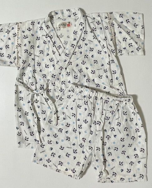 ★同梱割引★300円 マリン柄 甚平 浴衣 セパレート 95 キッズ 子供服 綿素材 夏用 半袖 夏まつり 海 温泉旅行 部屋着