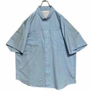 ★美品フィッシング半袖シャツ★Columbia PFG XXL スカイブルー 刻印同色ボタン&ベルクロ ベンチレーション 古着 洗濯プレス済み 0824