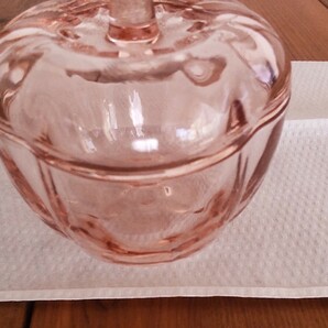 東洋ガラス ローズピンク とまとボンボン入れ キャニスター トマト型小物入れ TOYOガラス 日本製  昭和レトロの画像8