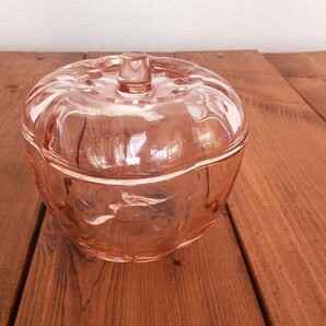 東洋ガラス ローズピンク とまとボンボン入れ キャニスター トマト型小物入れ TOYOガラス 日本製  昭和レトロの画像9