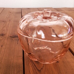 東洋ガラス ローズピンク とまとボンボン入れ キャニスター トマト型小物入れ TOYOガラス 日本製  昭和レトロの画像1