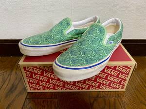 即決● VANS バンズ classic slip-on 9 (着用数回) クラシック スリッポン 28cm 10インチ グリーン 和柄 波柄 海外モデル 