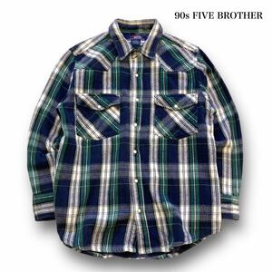 【Five Brothers】激レア 90s ファイブブラザー ヘビーフランネルシャツ 長袖シャツ チェックシャツ SAPKOINTERNATIONA 90年代 古着 (XL)