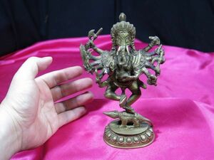 ｃ　古銅多手ガネーシャ立像　インド　金工　/　神像　仏像　ヒンズー教　仏教　御利益