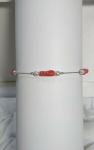 K10WG Red Coral &amp; Akoya Pearl Bracelet! 3,5 мм.