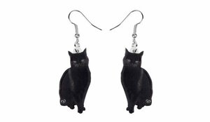 黒猫 ピアス ねこ キャット ネコ アニマル フックピアス シンプル ユニーク アクリル シュール イラスト レトロ 動物 ブラック 猫 野良猫