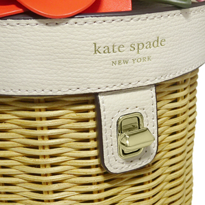 【未使用 超美品】 ケイトスペード Kate spade 籐かごバッグ ハンドバッグ 斜めがけショルダーバッグ 鞄 レザー ピンク レッド レディースの画像3