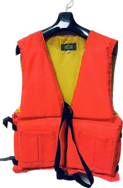 【お急ぎ発送】【中古品】釣り用 ライフジャケット ポケット2個【サイズ】L(着丈58×肩幅胴囲40cm)【色】ヴィヴィッドオレンジ