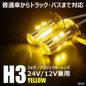 フォグランプ 黄 イエロー 12/24V兼用 H3 LED ショートタイプ 2個セット(281) メール便 送料無料/11Э