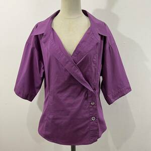 80s VINTAGE KENZO PARIS デザインシャツ 開襟シャツ オープンカラー ブラウス 日本製 コットン 紫 ケンゾー【レターパックライト郵送可】G