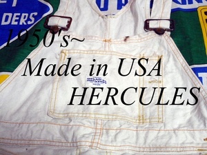 * rare Work apron attaching. 1 put on *Made in USA made America made HERCULES Hercules Vintage white Duck overall 50s50 period white tag double knee 