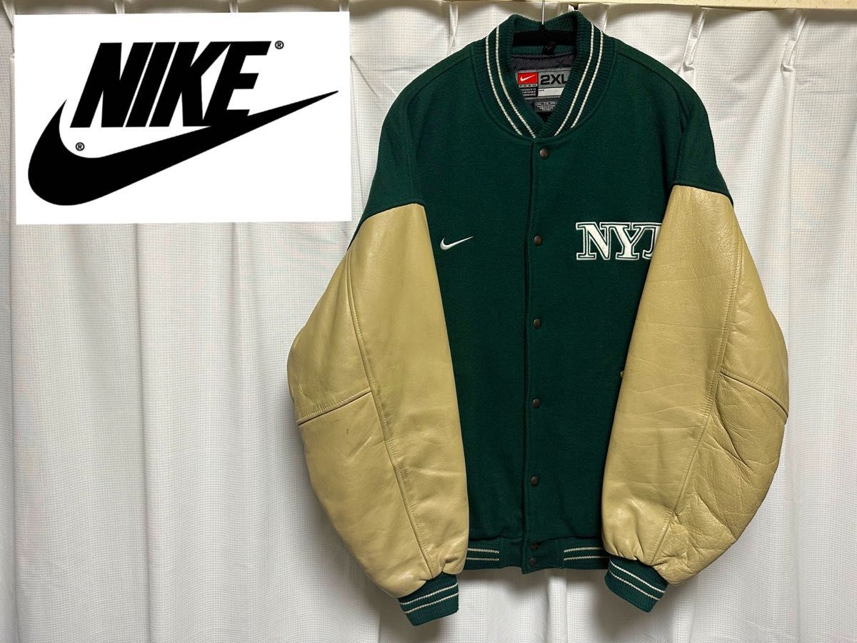 レア 90s NIKE ナイキ デカロゴ スタジャン ブラック ベージュ レザー-