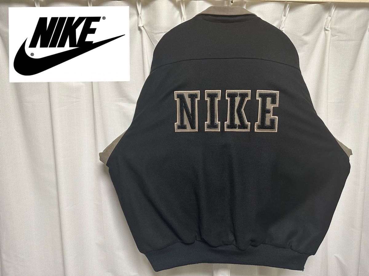 レア 90s NIKE ナイキ デカロゴ スタジャン ブラック ベージュ ウール