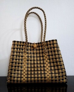  pra basket me LUKA do basket bag basket bag tote bag hand made handbag vinyl light weight hand-knitted Gold black 