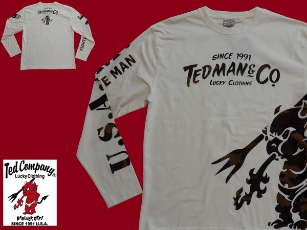 テッドマン／TEDMAN／XLサイズ／長袖Ｔシャツ／TDLS-344／オフホワイト／エフ商会／新品／送料無料／アメカジ／迷彩／カモフラ／ミリタリー