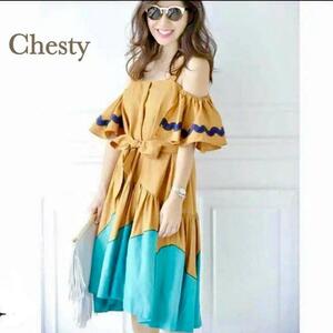 [ beautiful goods ] Chesty Chestylinen. off shoulder One-piece Camel M size 