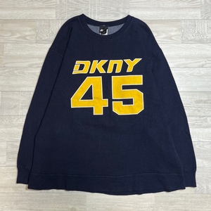 DKNY ACTIVE/ダナキャラン ニューヨーク アクティブ/USA製/ナンバリングプリント クルーネックスウェット/ネイビー/オーバーサイズ