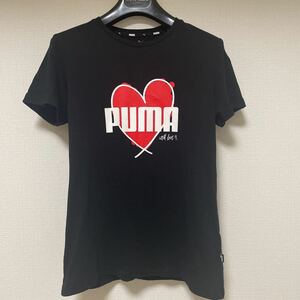 PUMA☆プーマ 黒 ハート ロゴTシャツ 半袖 M 美品 ジム ヨガ スポーツ 普段用にも