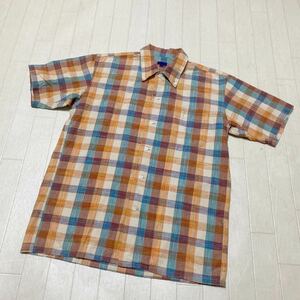3614☆ BEAMS ビームス トップス ボタンダウンシャツ 半袖シャツ カジュアル メンズ M オレンジ チェック柄