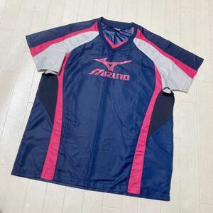 3621☆ Mizuno ミズノ トップス ナイロントップス Vネック 半袖Tシャツ スポーツ メンズ L ネイビー ピンク