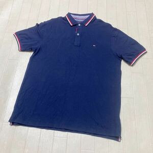 3624☆ TOMMY HILFIGER トミーヒルフィガー ポロシャツ 半袖カットソー カジュアル メンズ L ネイビー 無地