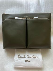 【ポールスミス】 Paul Smith ショルダーバック カーキ 牛革 【新品】 クラッチバッグ 大容量