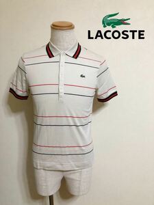 【新品】 LACOSTE ラコステ ボーダー ポロシャツ トップス 半袖 サイズ2 ファブリカ DH639S
