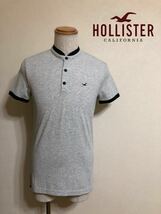 【新品】 HOLLISTER ホリスター ストレッチ バンデッドカラー ポロシャツ ヘンリーネック サイズM 半袖 ヘザーライトグレー 63308857_画像1