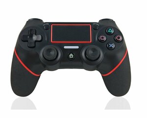 P4 ワイヤレスコントローラー PC CS Bluetooth接続 ブルートゥース 二重振動 無線 高耐久ボタン ゲームパット搭載 ブラック/レッド